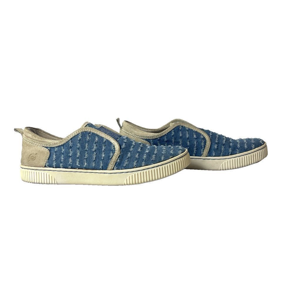 Born Flats Womens Size 7.5M Blue Tan Canvas/Leather Comfort Casual Slip On Shoes - Picture 4 of 11